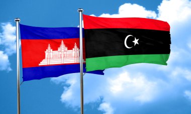 Kamboçya bayrağı Libya bayrağı, 3d render ile