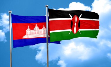 Kamboçya bayrağı Kenya bayrak, 3d render ile