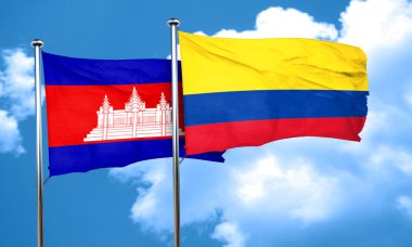 Kamboçya bayrağı Kolombiya bayrak, 3d render ile