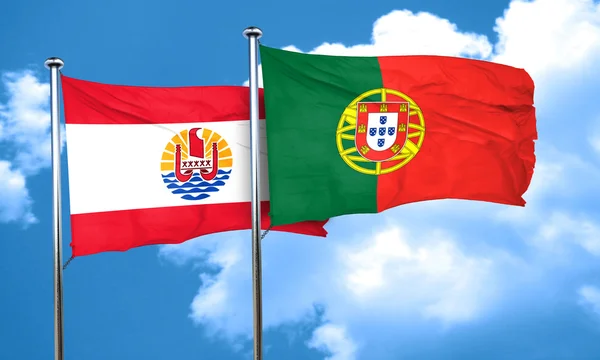 Vlag van Frans-Polynesië met Portugal vlag, 3D-rendering — Stockfoto