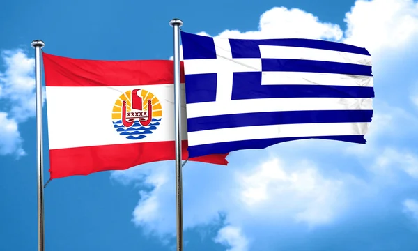 Γαλλική Πολυνησία σημαία με τη σημαία της Ελλάδας, 3d rendering — Φωτογραφία Αρχείου