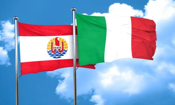 Bandera de polinesia francesa con bandera de Italia, representación 3D — Foto de Stock