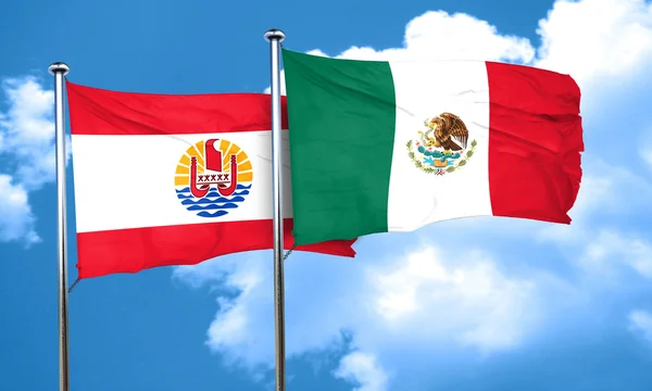 Bandera de polinesia francesa con bandera de México, representación 3D — Foto de Stock