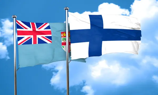 Drapeau Fidji avec drapeau Finlande, rendu 3D — Photo
