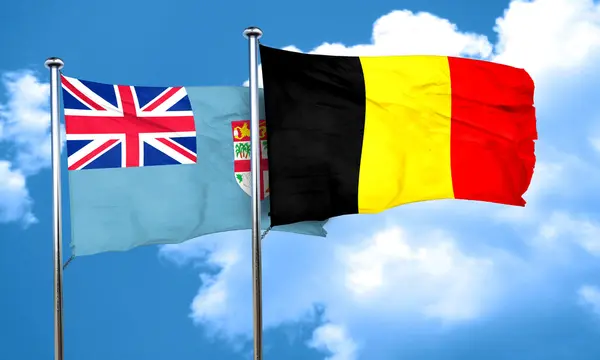 Fiji bayrak Belçika bayrağı, 3d render ile — Stok fotoğraf