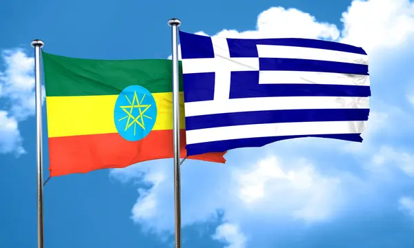 Σημαία της Αιθιοπίας με Ελλάδα σημαία, 3d rendering — Φωτογραφία Αρχείου