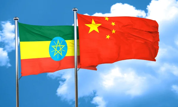 Vlag van Ethiopië met China vlag, 3D-rendering — Stockfoto