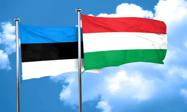 Vlajka vlajka Estonska s Maďarskem, 3d vykreslování — Stock fotografie
