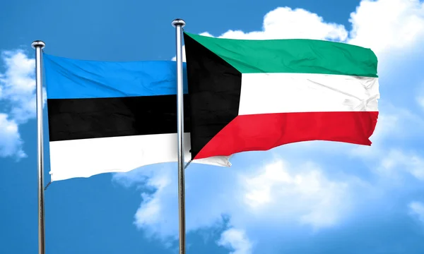 Vlajka vlajka Estonska s Kuvajtem, 3d vykreslování — Stock fotografie