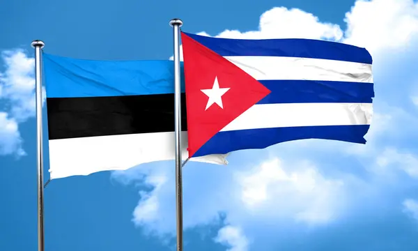 爱沙尼亚国旗与古巴国旗，3d 渲染 — 图库照片