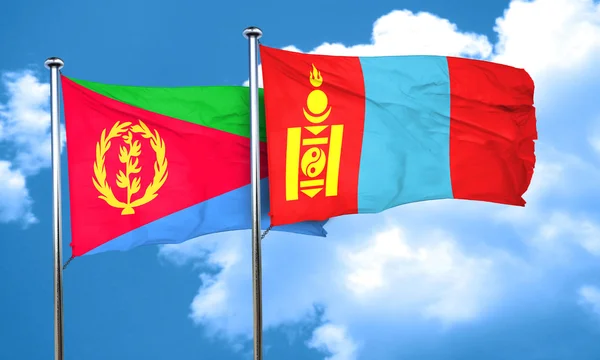 Drapeau érythréen avec drapeau mongol, rendu 3D — Photo