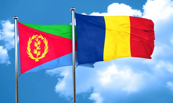 Drapeau Érythrée avec drapeau Roumanie, rendu 3D — Photo