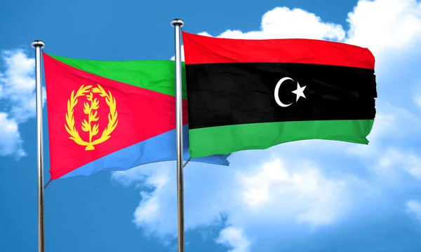 Líbia, Eritrea zászló zászló, 3d-leképezés — Stock Fotó
