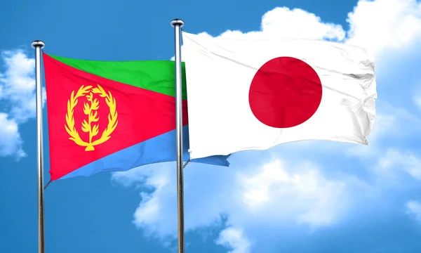 Drapeau Érythrée avec drapeau du Japon, rendu 3D — Photo