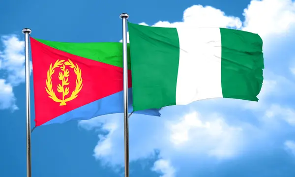 Bandera de Eritrea con bandera de Nigeria, representación 3D — Foto de Stock