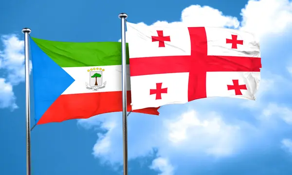 Ekvator Ginesi bayrak Georgia bayrak, 3d render ile — Stok fotoğraf