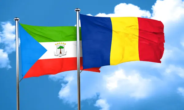 Bandeira da Guiné Equatorial com bandeira da Romênia, renderização 3D — Fotografia de Stock