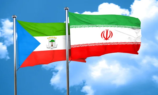 Ekvator Ginesi bayrağı Iran bayrağı, 3d render ile — Stok fotoğraf