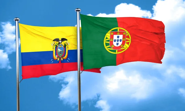 Vlag van Ecuador met Portugal vlag, 3D-rendering — Stockfoto