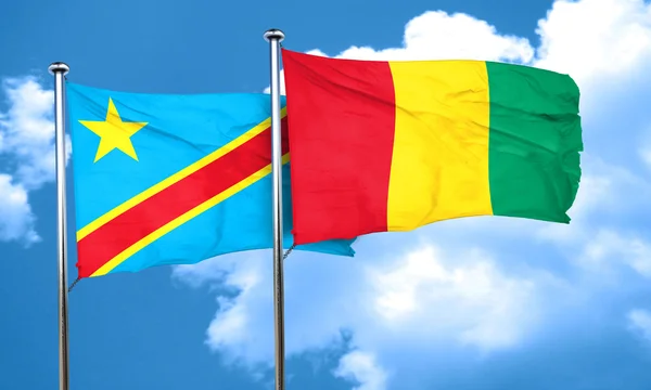 民主主义共和国刚果民主共和国国旗与几内亚国旗，3d 仁德 — 图库照片