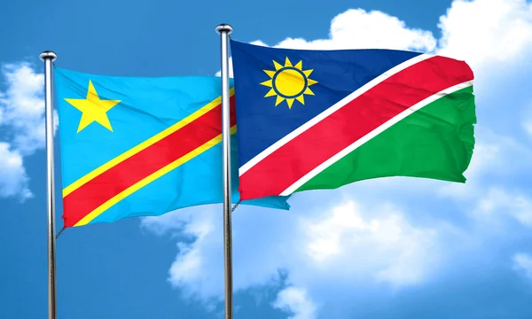 República Democrática de la bandera de congo con bandera de Namibia, rend 3D — Foto de Stock