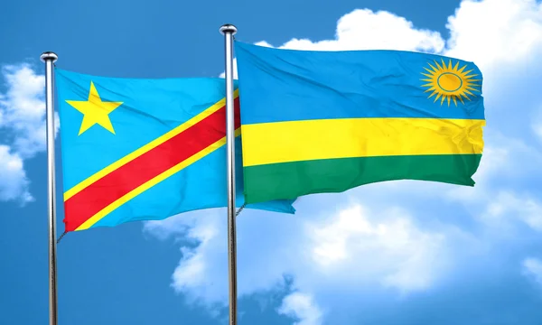 Demokratische Republik Kongo Flagge mit ruandischer Flagge, 3d rende — Stockfoto