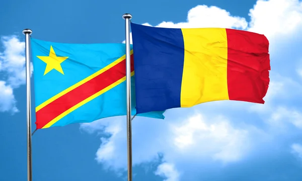 República Democrática de la bandera de congo con bandera de Rumania, rend 3D —  Fotos de Stock