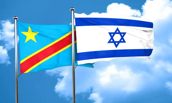 Demokratikus Köztársaság Kongói zászló Izrael zászló, 3d rende — Stock Fotó