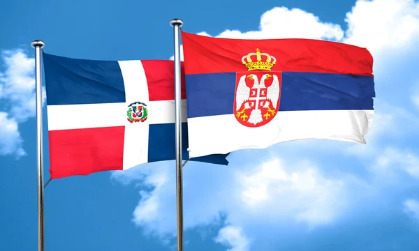 Dominican republic flag with Serbia flag, 3D rendering — Stock Photo, Image