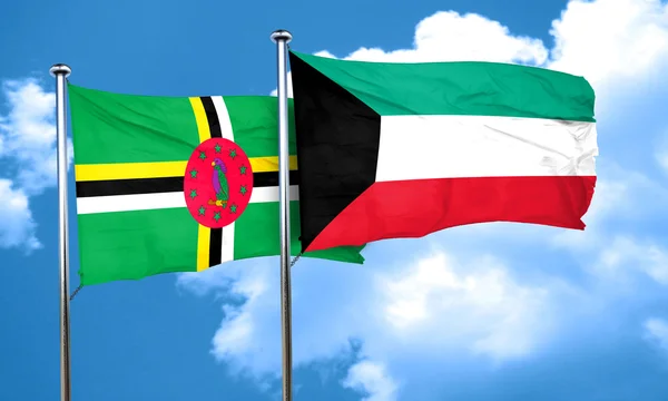 Dominika vlajka s Kuwait vlajka, 3d vykreslování — Stock fotografie