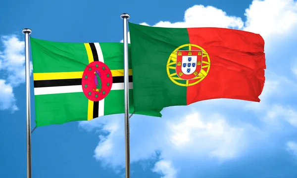 De vlag van Dominica vlag met Portugal, 3D-rendering — Stockfoto