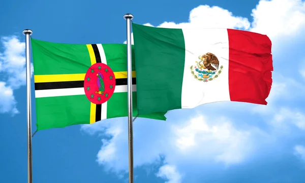 Bandera de Dominica con bandera de México, Renderizado 3D — Foto de Stock