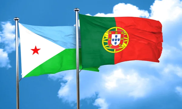 Vlag van Djibouti met Portugal vlag, 3D-rendering — Stockfoto