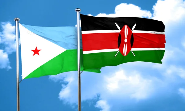 Djibouti flag with Kenya flag, 3D rendering