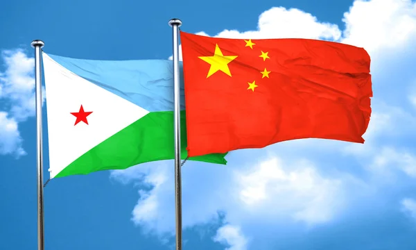 Vlag van Djibouti met China vlag, 3D-rendering — Stockfoto