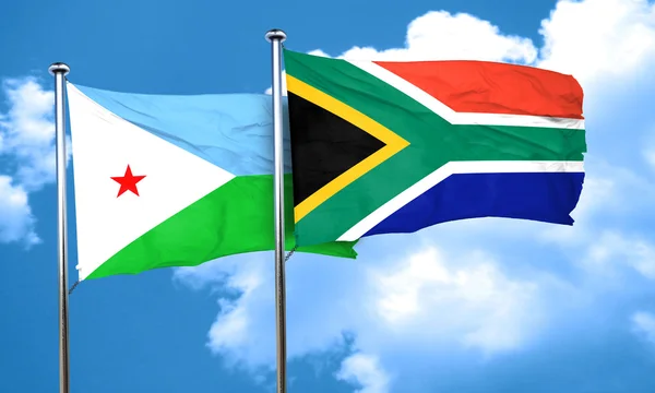 Bandera de Yibuti con bandera de Sudáfrica, representación 3D —  Fotos de Stock