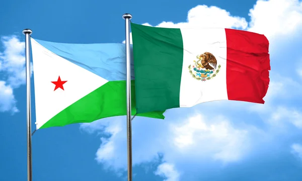 Bandera de Djibouti con bandera de México, representación 3D — Foto de Stock