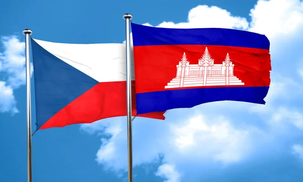 Tsjecho-Slowakije vlag met Cambodja vlag, 3D-rendering — Stockfoto