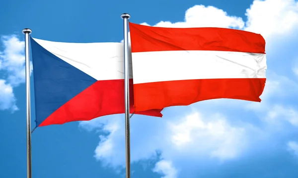 Tjeckoslovakien flagga med Österrike flagga, 3d-rendering — Stockfoto