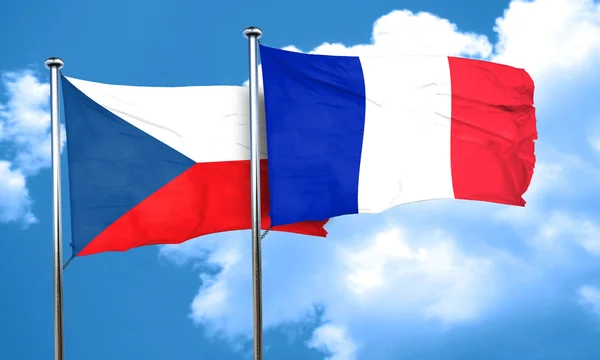 Bandeira da Czechoslováquia com bandeira da França, renderização 3D — Fotografia de Stock