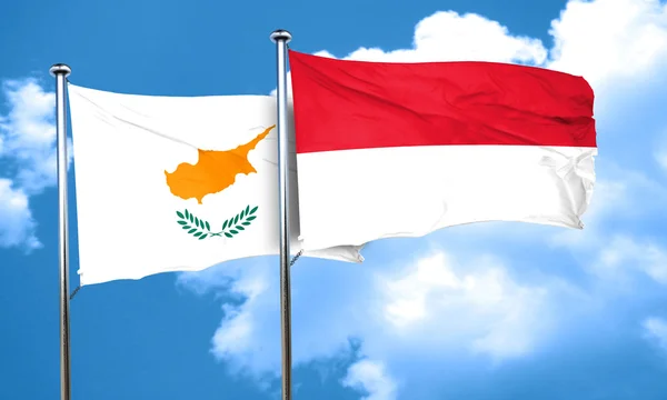 Bandera de Chipre con bandera de Indonesia, representación 3D —  Fotos de Stock