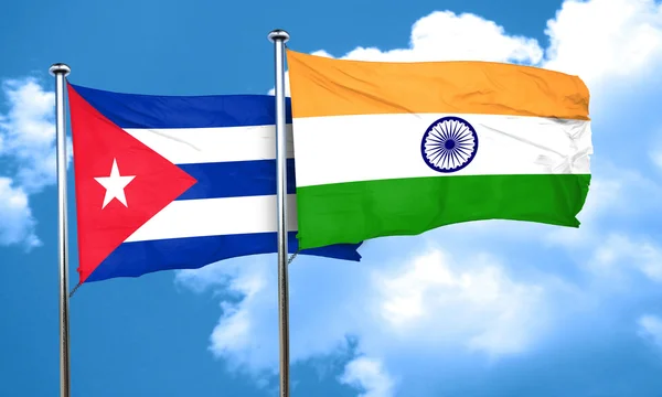 Bandeira de Cuba com bandeira da Índia, renderização 3D — Fotografia de Stock