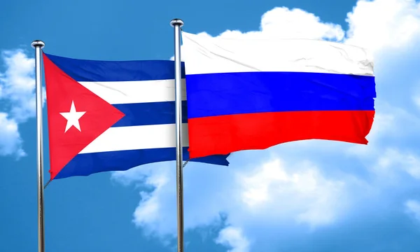 Cuba flag with Russia flag, 3D rendering — Stock Photo, Image