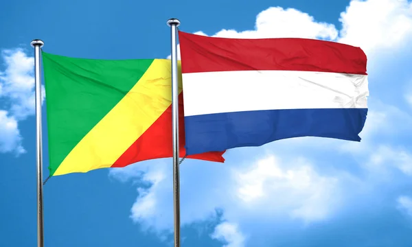 Congo flag with Netherlands flag, 3D rendering