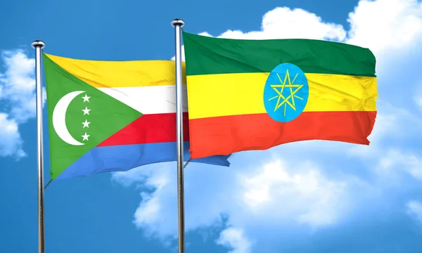 Drapeau Comores avec drapeau Ethiopie, rendu 3D — Photo