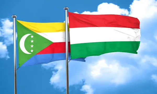 Drapeau Comores avec drapeau Hongrie, rendu 3D — Photo