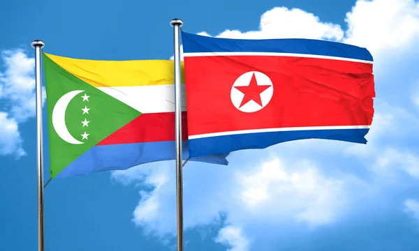 Comore-szigeteki zászló, Észak-Korea zászló, 3d-leképezés — Stock Fotó