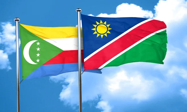 Bandera de Comoras con bandera de Namibia, representación 3D — Foto de Stock