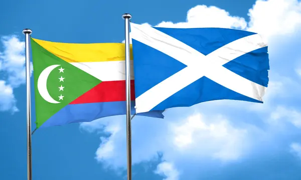 Drapeau des Comores avec drapeau écossais, rendu 3D — Photo