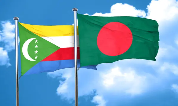 Drapeau des Comores avec drapeau du Bangladesh, rendu 3d — Photo